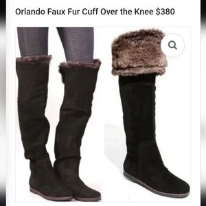 Sam Edelman Black Suede Over The Knee Boots with Fur Trim